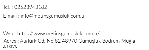 Metin's Gmlk telefon numaralar, faks, e-mail, posta adresi ve iletiim bilgileri